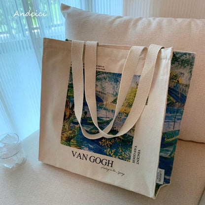 Vincent Van Gogh Fishing in the Spring, 1887 Canvas Tote Bag with Zip - Andcici