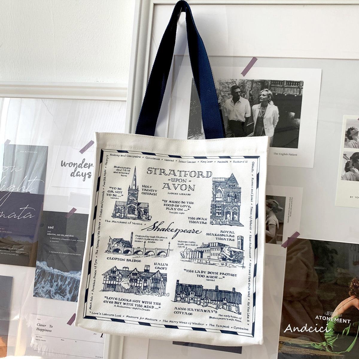 Shakespeare Straford Upon Avon Canvas Tote Bag with Zip - Andcici