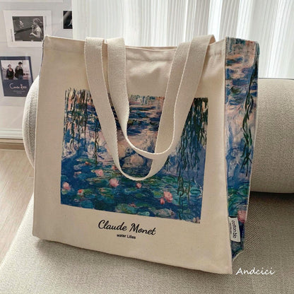 Claude Monet Water Lilies 1840-1926 Canvas Tote Bag with Zip - Andcici