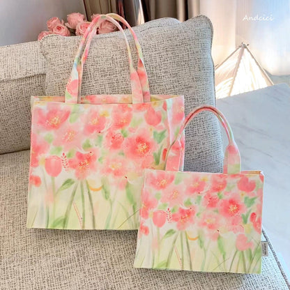 Pink Floral Dream Tote Bag with Zip - Andcici