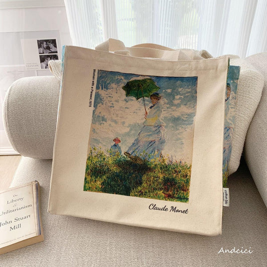 Claude Monet Woman with a Parasol, 1875 Canvas Tote Bag with Zip - Andcici