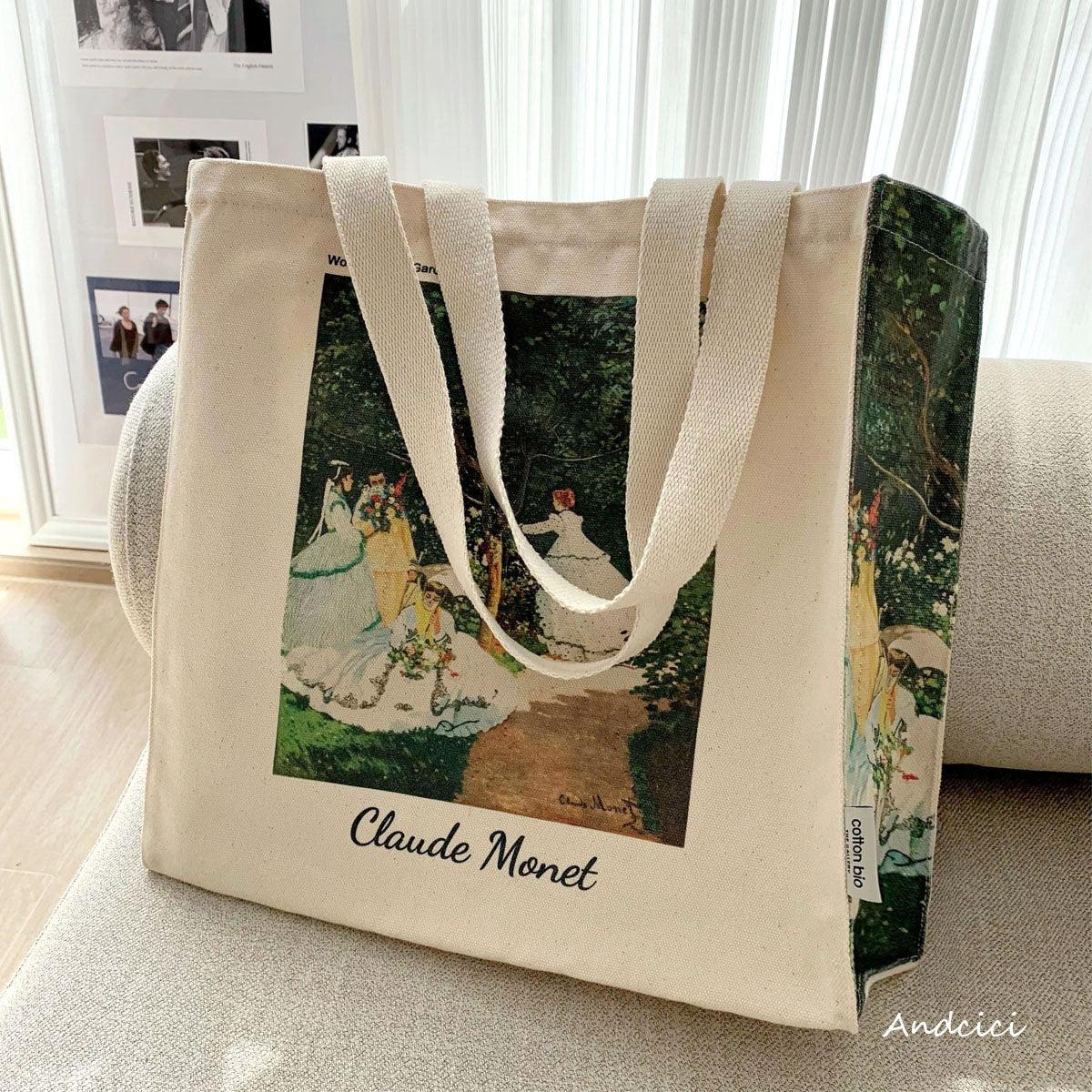 Claude Monet Women in the Garden, 1866 Canvas Tote Bag with Zip - Andcici