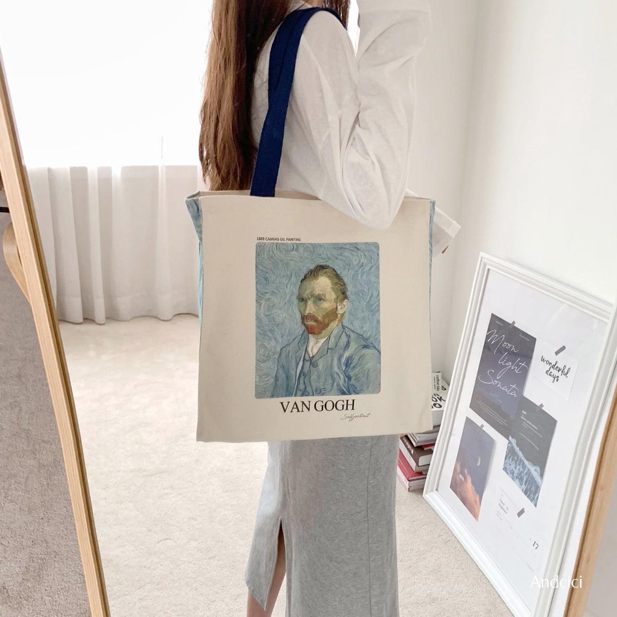 Vincent Van Gogh Self Portrait,  1889 Canvas Tote Bag with Zip - Andcici