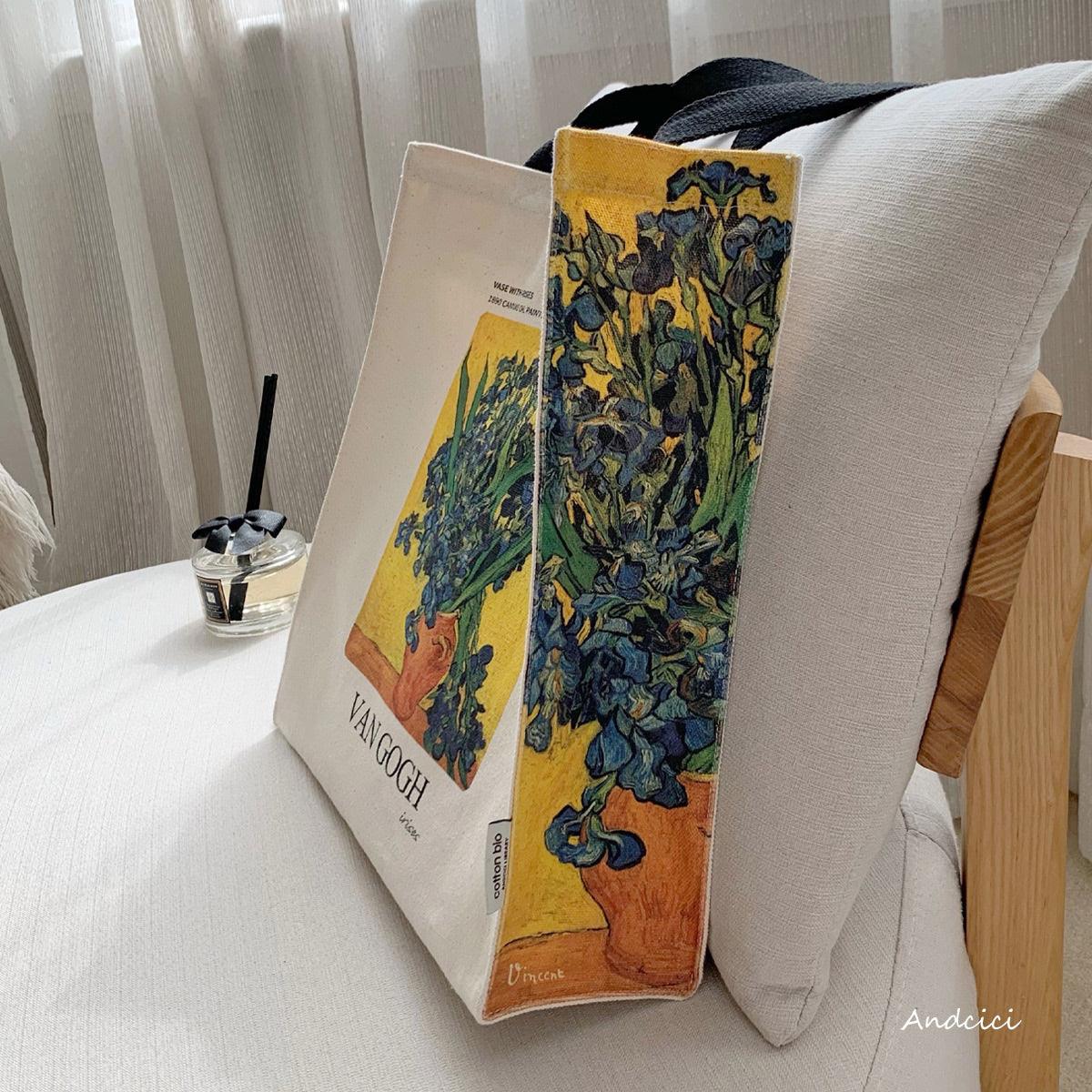 Vincent Van Gogh Vase with Irises, 1889-1890 Canvas Tote Bag with Zip - Andcici