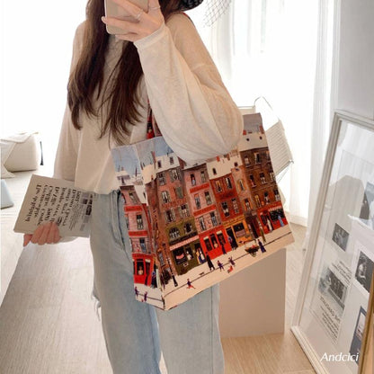 Parisian Street Watercolour Tote Bag with Zip - Andcici