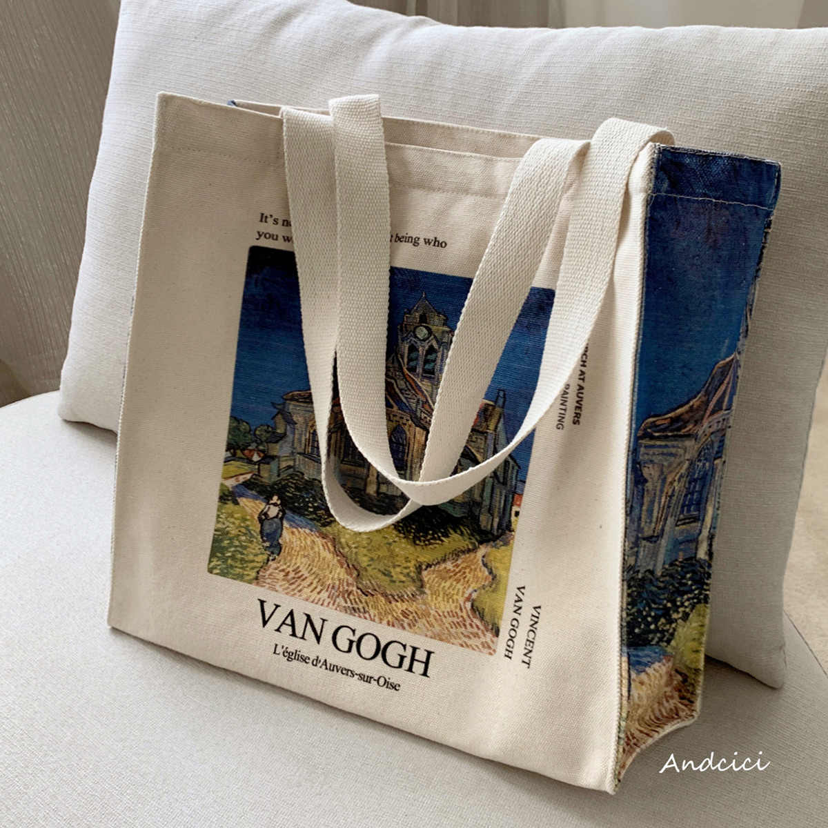 Vincent Van Gogh L'Église d’Auvers-sur-Oise, 1890 Canvas Tote Bag with Zip