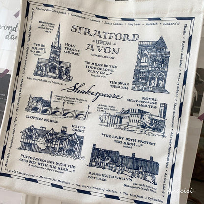 Shakespeare Straford Upon Avon Canvas Tote Bag with Zip - Andcici