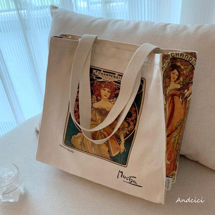 Alphonse Mucha F. Champenois, 1898 Canvas Tote Bag with Zip - Andcici