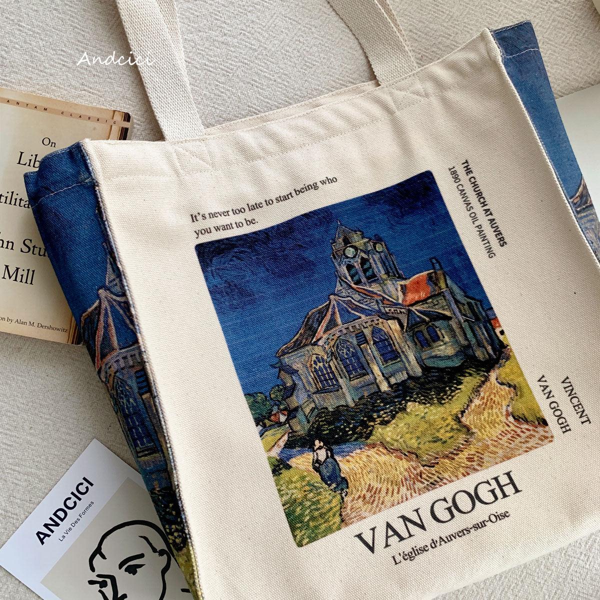 Vincent Van Gogh The Church at Auvers, 1890 Canvas Tote Bag with Zip - Andcici