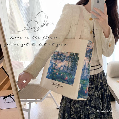 Claude Monet Water Lilies 1840-1926 Canvas Tote Bag with Zip - Andcici