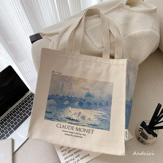 Claude Monet Waterloo Bridge, Effect of Fog, 1903 Canvas Tote Bag with Zip - Andcici