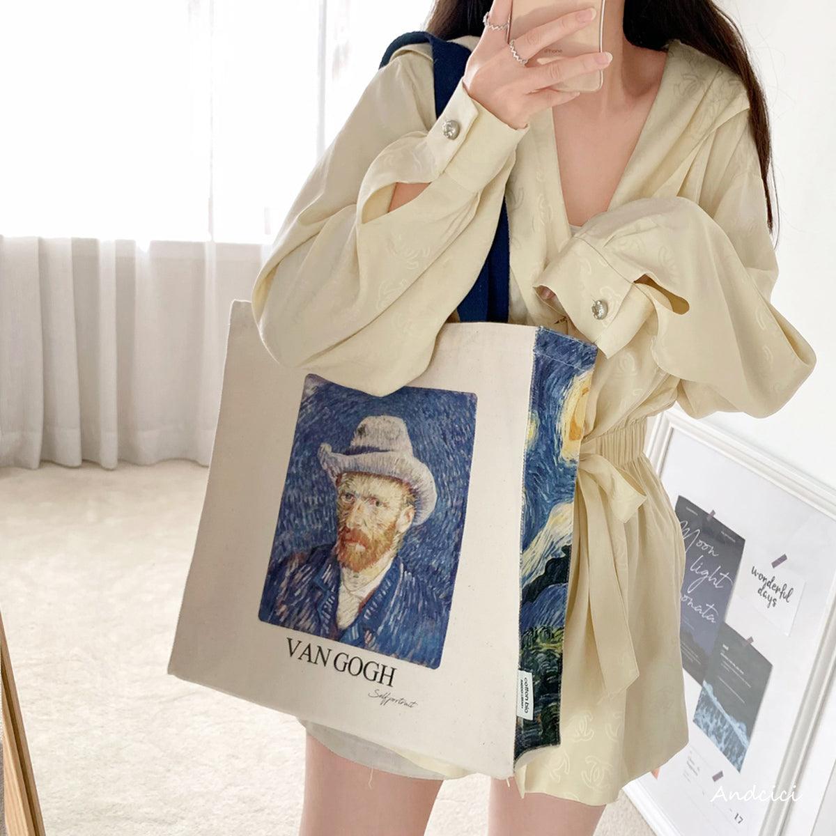 Vincent Van Gogh Self Portrait, 1887 Canvas Tote Bag with Zip - Andcici