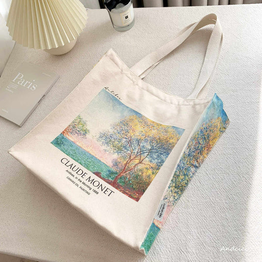 Claude Monet Antibes in the Morning, 1888 Canvas Tote Bag with Zip - Andcici