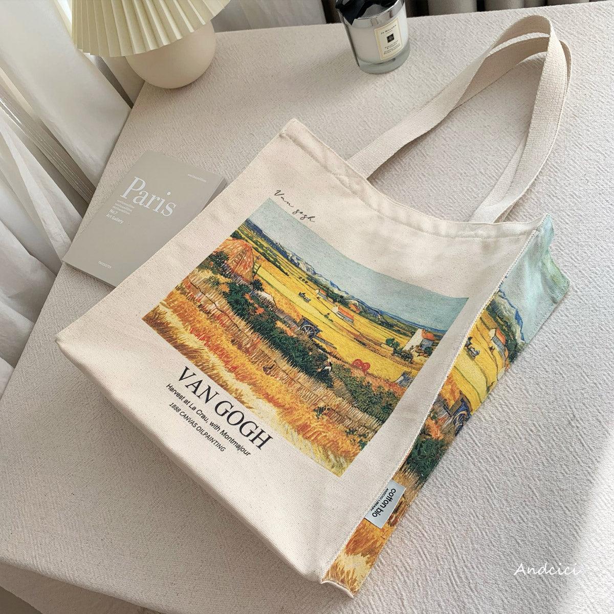 Vincent Van Gogh The Harvest, 1888 Canvas Tote Bag with Zip - Andcici