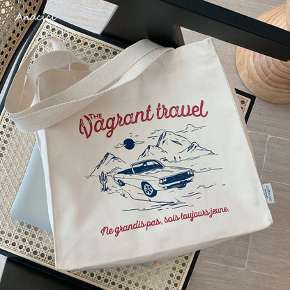 Retro Automotive Canvas Tote Bag with Zip