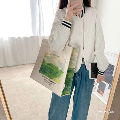 Vincent Van Gogh Green Wheat Fields at Auvers, 1890 Canvas Tote Bag with Zip - Andcici