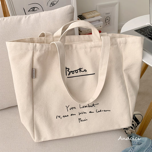 Books Scribble Canvas Tote Bag with Zip