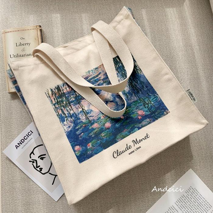 Claude Monet Water Lilies 1840-1926 Canvas Tote Bag with Zip - Andcici