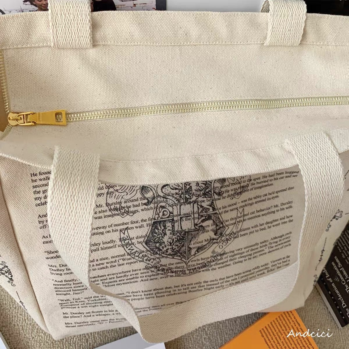 Harry Potter Inspired Hogwarts Tote Bag with Zip