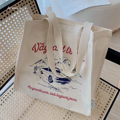 Retro Automotive Canvas Tote Bag with Zip