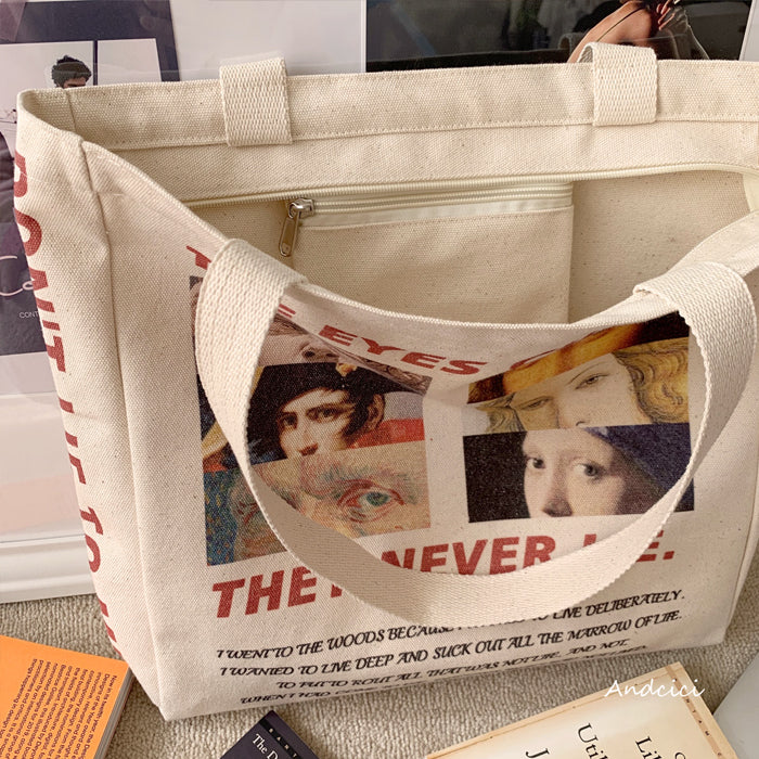 Eyes Never Lie Canvas Tote Bag with Zip