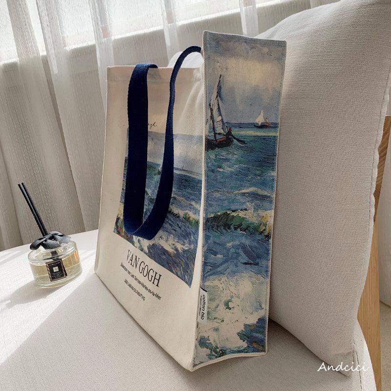 Vincent Van Gogh Seascape, 1888 Canvas Tote Bag with Zip - Andcici