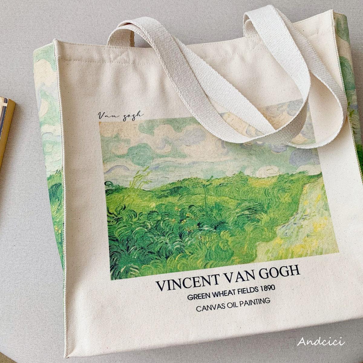 Vincent Van Gogh Green Wheat Fields at Auvers, 1890 Canvas Tote Bag with Zip - Andcici