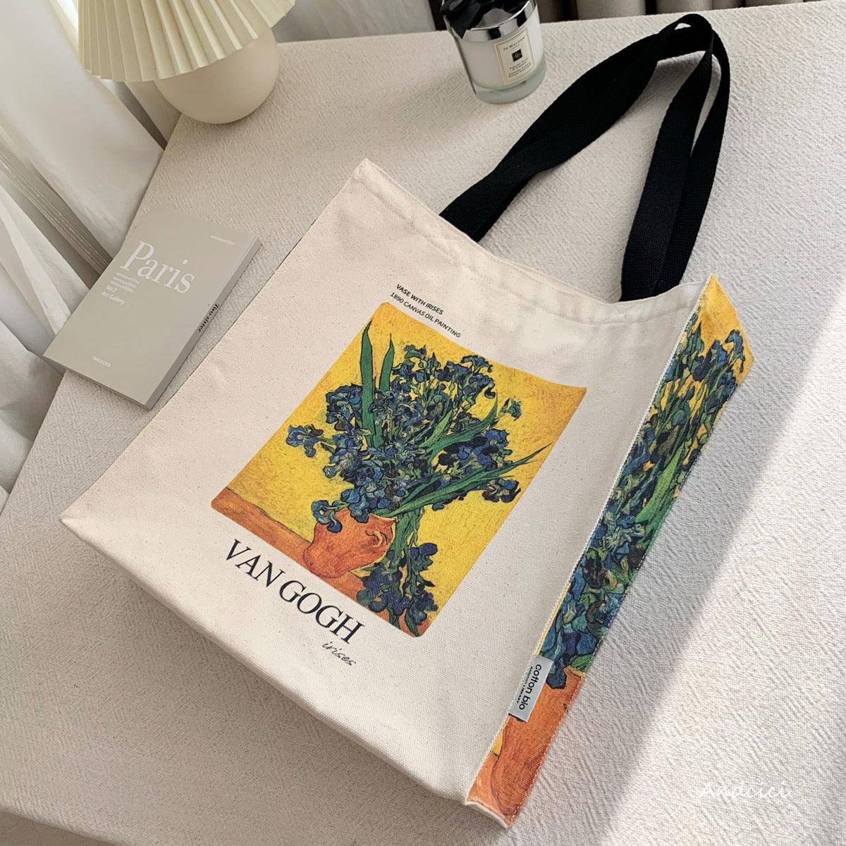 Vincent Van Gogh Vase with Irises, 1889-1890 Canvas Tote Bag with Zip - Andcici