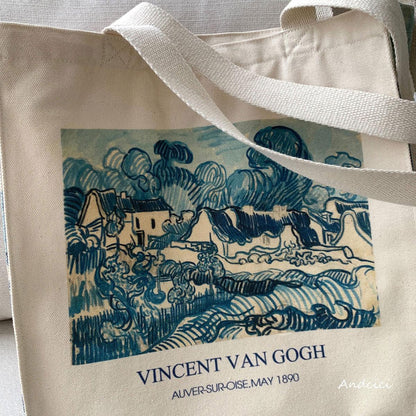 Vincent Van Gogh Landscape with Houses, 1890 Canvas Tote Bag with Zip - Andcici