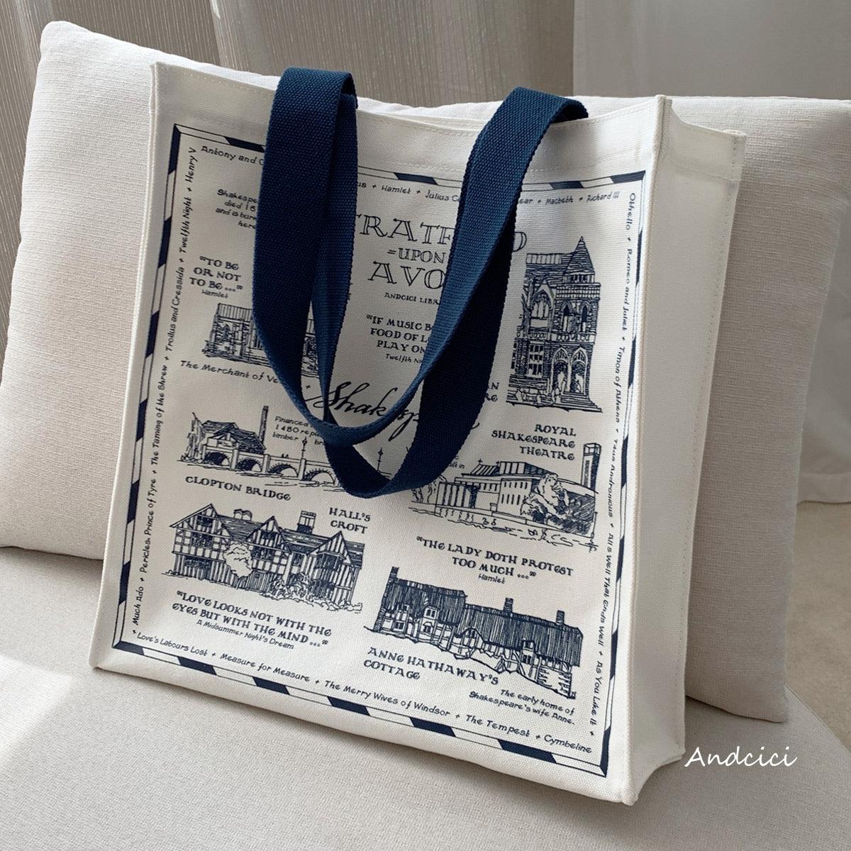 Shakespeare Straford Upon Avon Canvas Tote Bag with Zip - Andcici