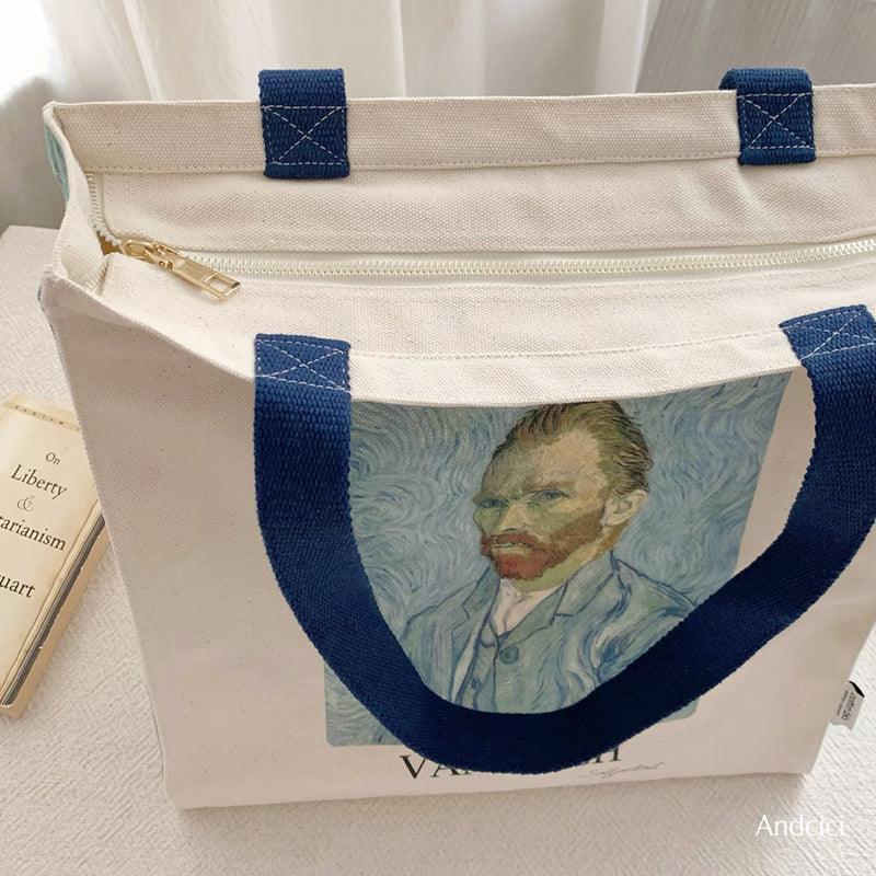 Vincent Van Gogh Self Portrait,  1889 Canvas Tote Bag with Zip - Andcici