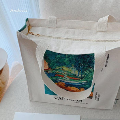 Vincent Van Gogh Bank of the Oise at Auvers, 1890 Canvas Tote Bag with Zip - Andcici