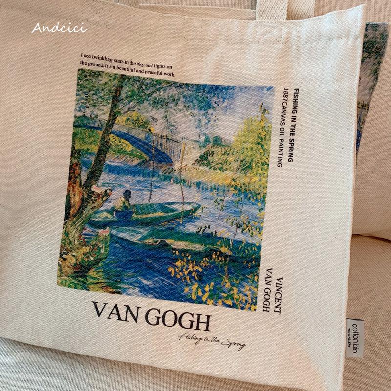 Vincent Van Gogh Fishing in the Spring, 1887 Canvas Tote Bag with Zip - Andcici