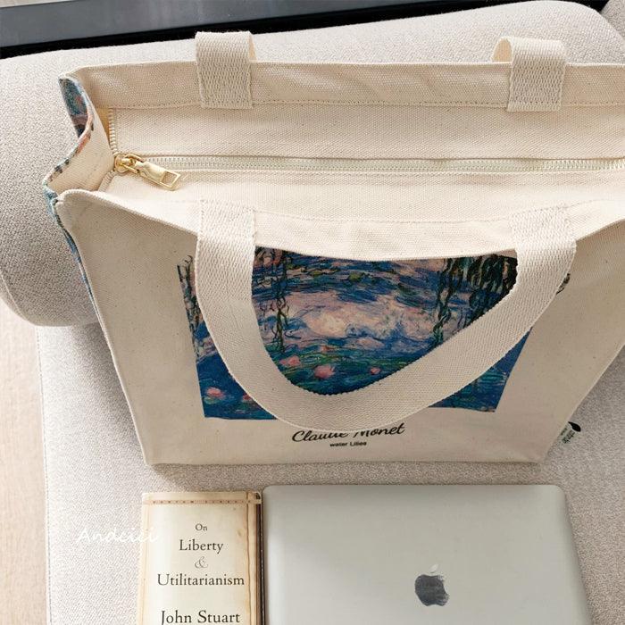 Claude Monet Water Lilies 1840-1926 Canvas Tote Bag with Zip - Andcici