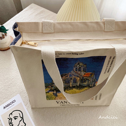 Vincent Van Gogh L'Église d’Auvers-sur-Oise, 1890 Canvas Tote Bag with Zip