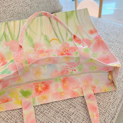 Pink Floral Dream Tote Bag with Zip - Andcici