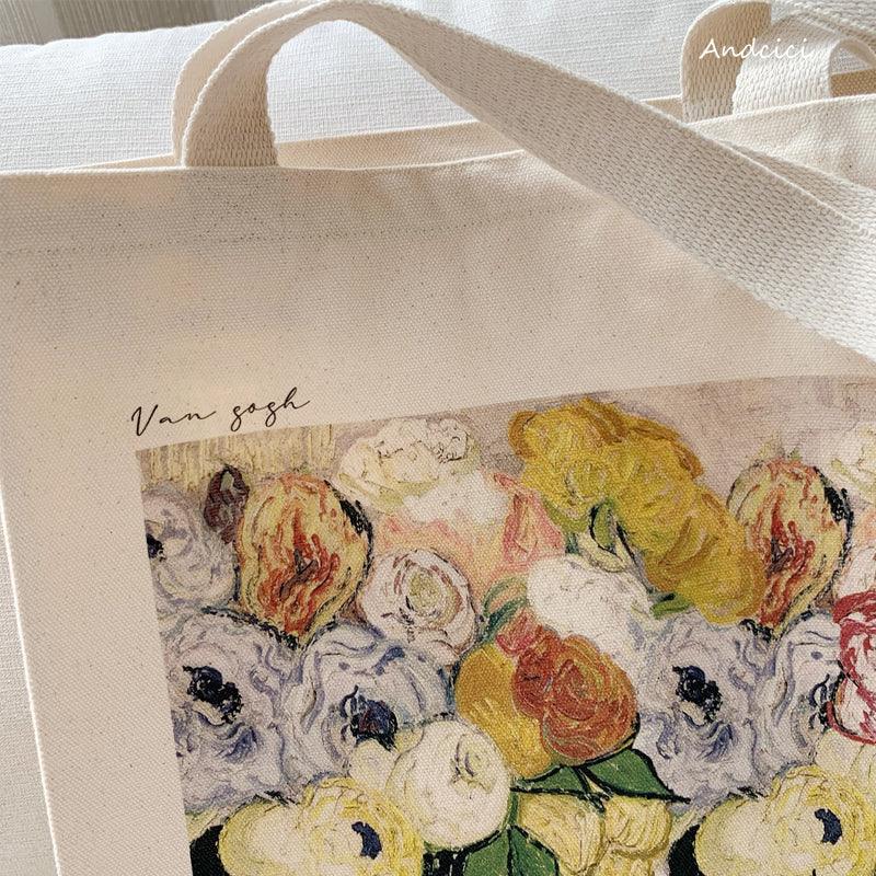 Vincent Van Gogh Vase with Roses and Anemones, 1890 Canvas Tote Bag with Zip - Andcici