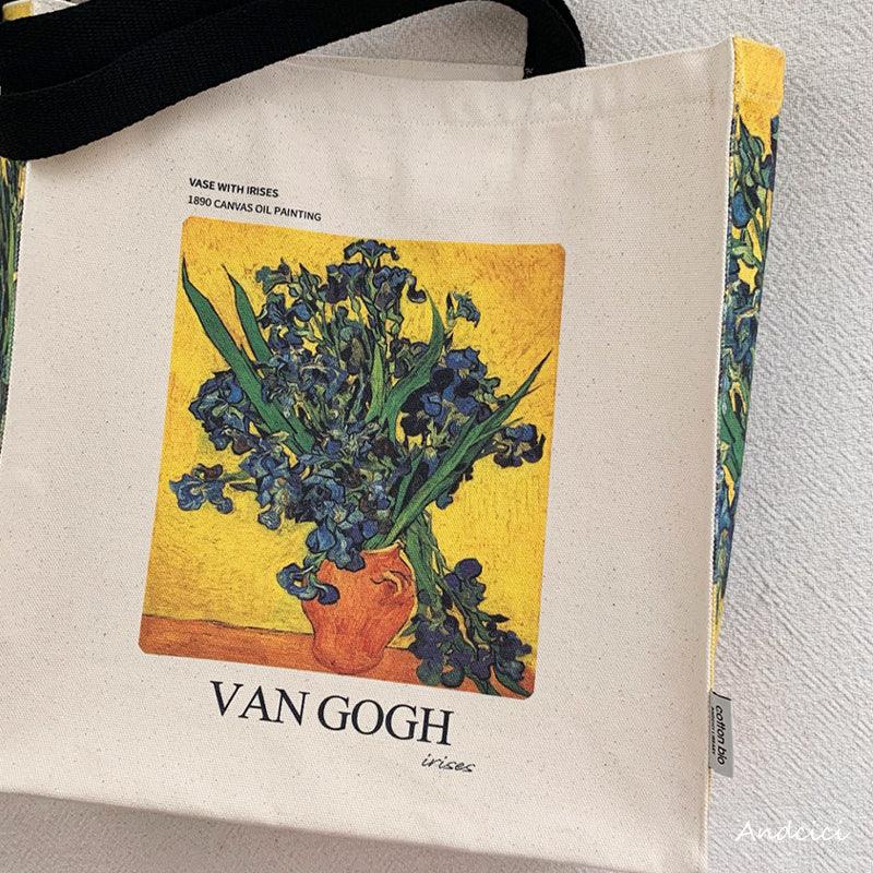 Vincent Van Gogh Vase with Irises, 1889-1890 Canvas Tote Bag with Zip - Andcici