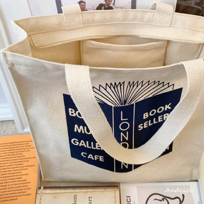 London Book Sellers Canvas Tote Bag with Inner Zipped Pocket