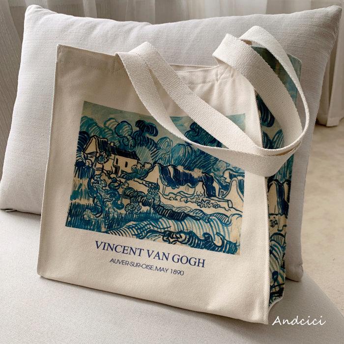 Vincent Van Gogh Landscape with Houses, 1890 Canvas Tote Bag with Zip - Andcici