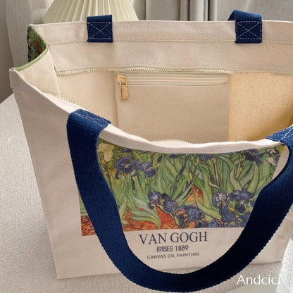 Vincent Van Gogh Irises, 1889 Canvas Tote Bag with Zip - Andcici