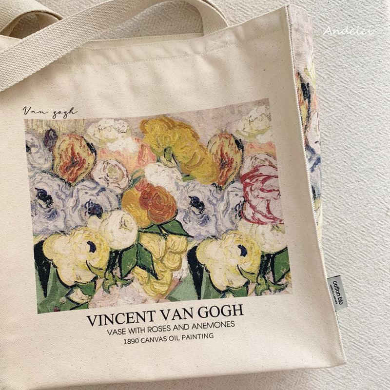 Vincent Van Gogh Vase with Roses and Anemones, 1890 Canvas Tote Bag with Zip - Andcici