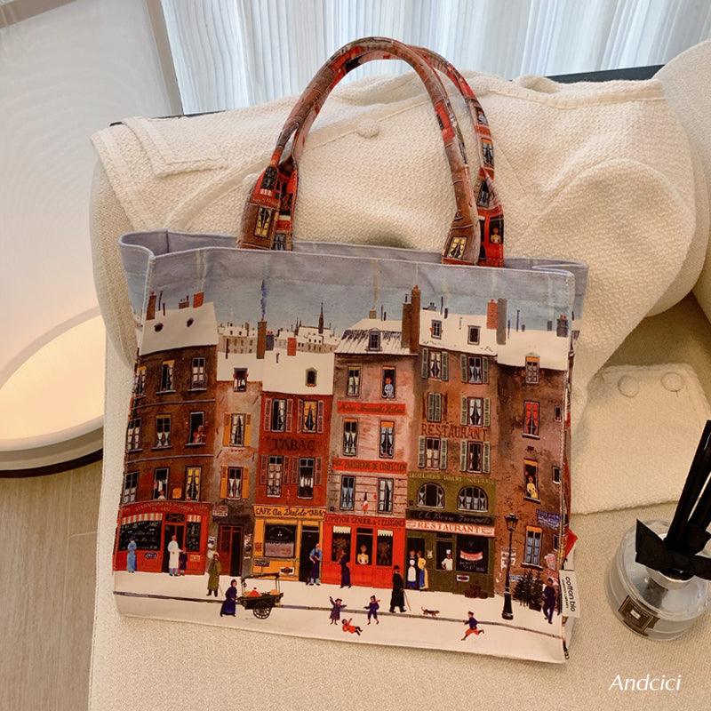 Parisian Street Watercolour Tote Bag with Zip - Andcici