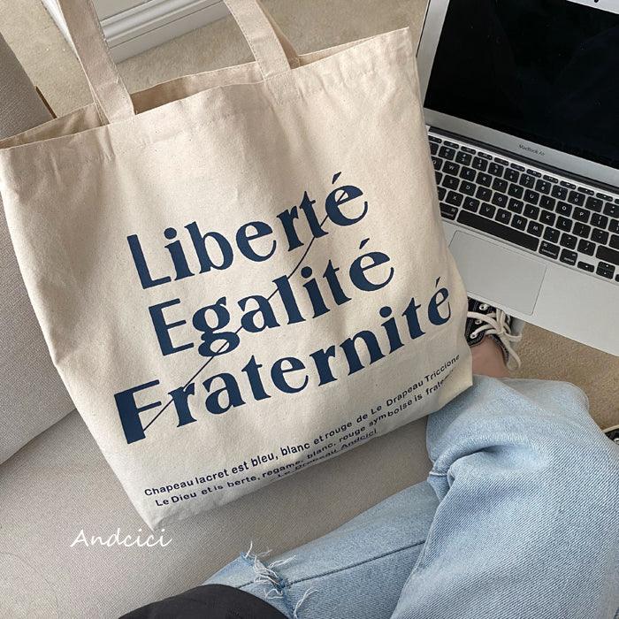 Liberté Egalité, Fraternité Canvas Tote Bag with Zip - Andcici