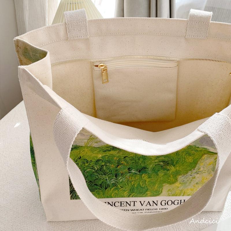 Vincent Van Gogh Green Wheat Fields at Auvers, 1890 Canvas Tote Bag with Zip - Andcici