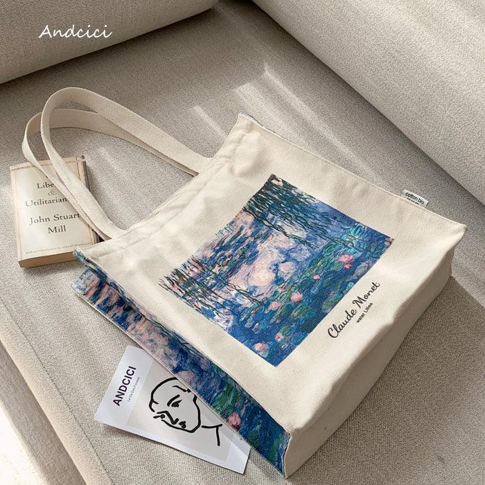 Claude Monet Water Lilies 1840-1926 Canvas Tote Bag with Zip - Andcici