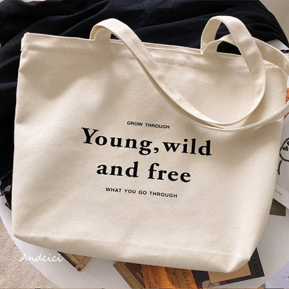 Young, Wild and Free Canvas Tote Bag with Zip