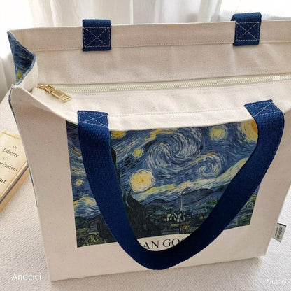 Vincent Van Gogh The Starry Night, 1889 Canvas Tote Bag with Zip - Andcici