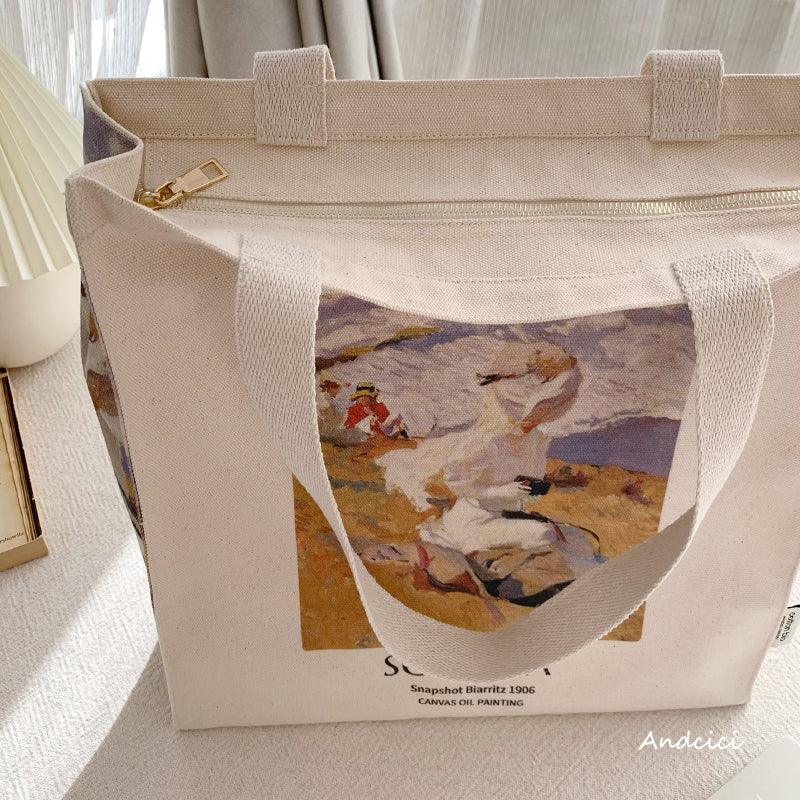 Joaquin Sorolla "The Beach at Biarrtitz, 1906" Canvas Tote Bag with Zip - Andcici