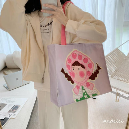 The Apple Girl Canvas Tote Bag with Zip - Andcici